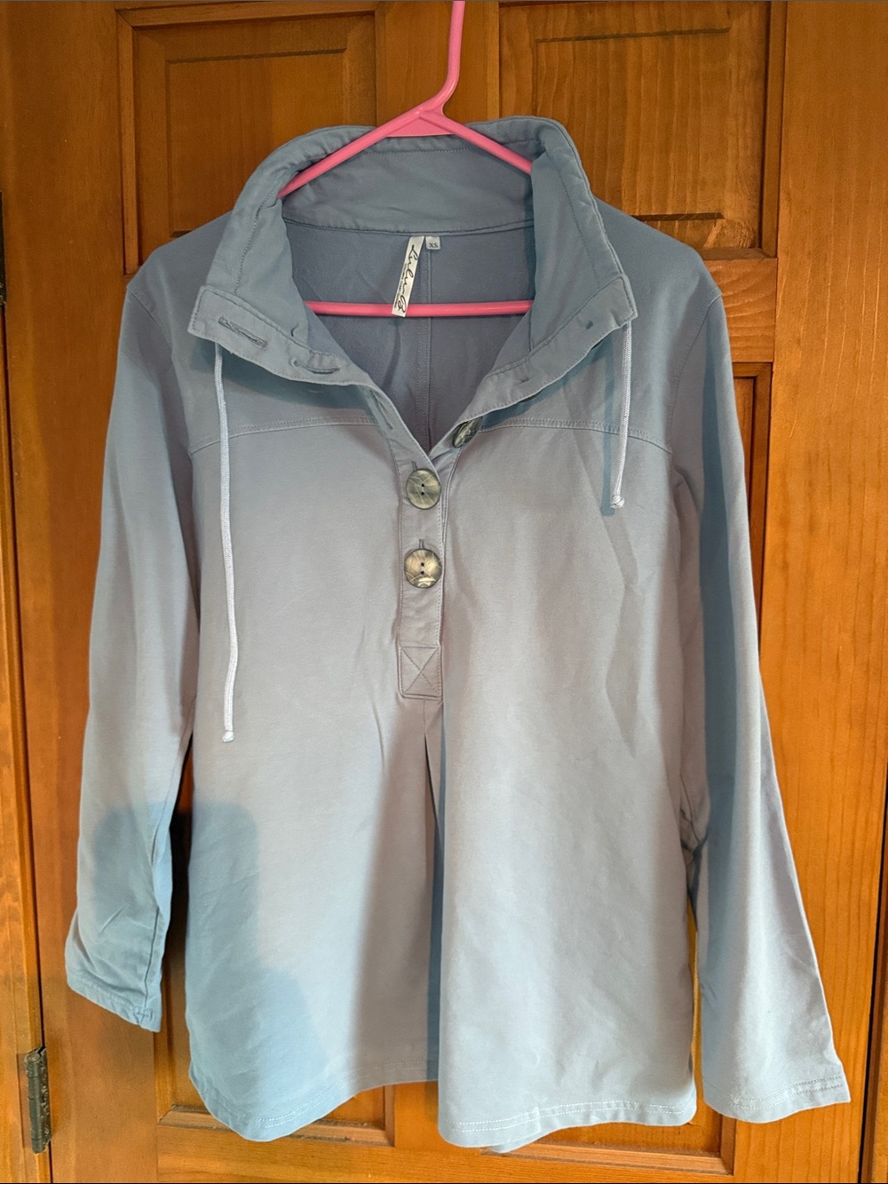 Lulu-B Light Blue Pullover tunic with Button Placket